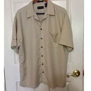 UltraClub Cabana Breeze Shirt Mens Large Tan Short Sleeve Button Up NJEA logo